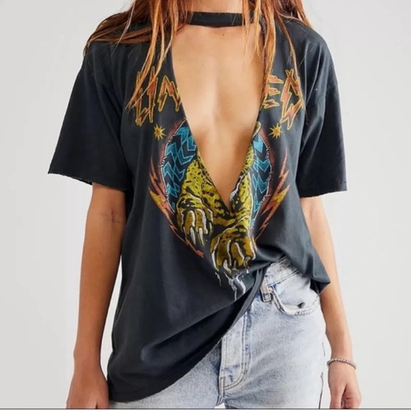 Daydreamer x Free People Untamed V-Neck Cutout Crewneck Graphic Tee, size large - Picture 1 of 6